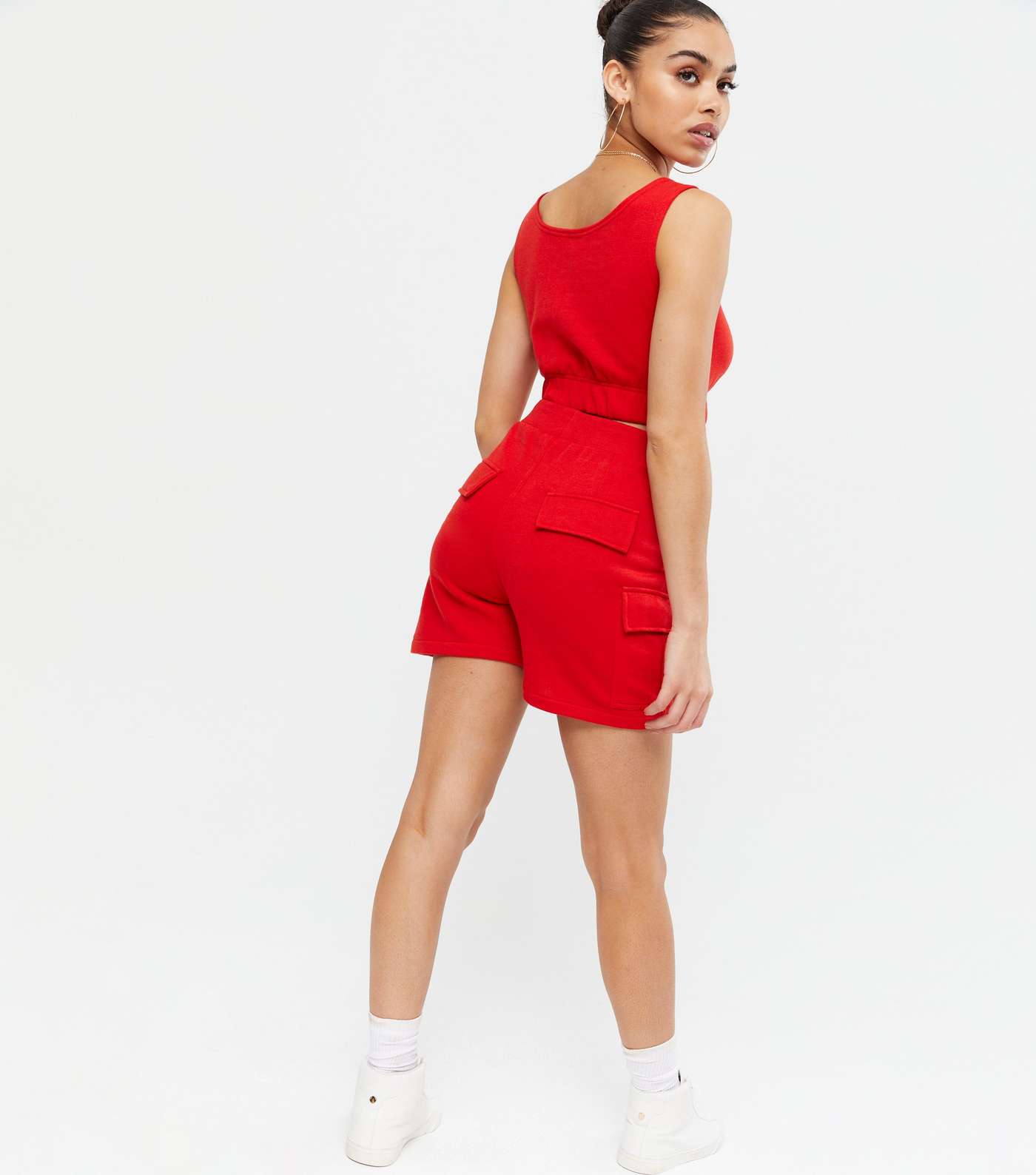 Cameo Rose Red Utility Crop Top and Shorts Set Image 4
