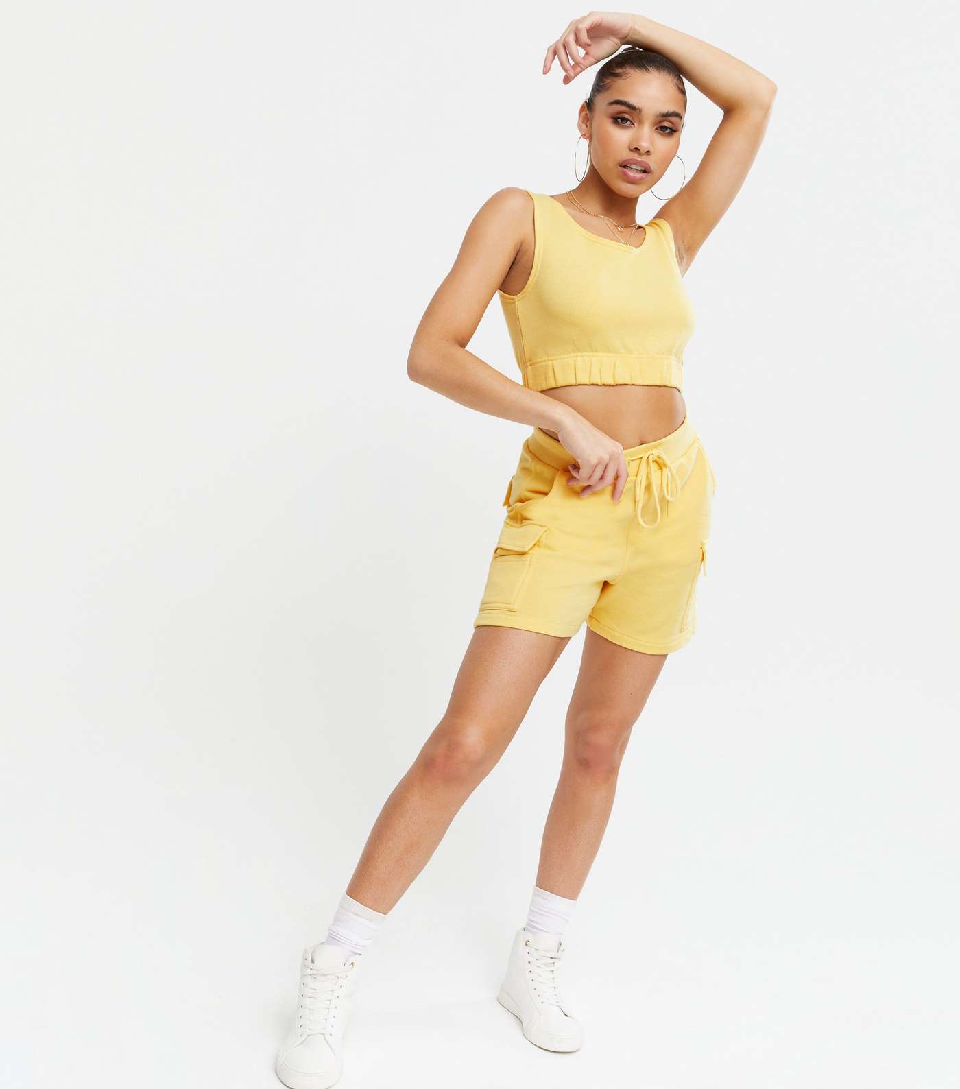 Cameo Rose Pale Yellow Utility Crop Top and Shorts Set