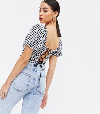 gingham lace up top