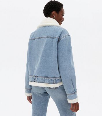 Blue Denim Faux Fur Lined Aviator 