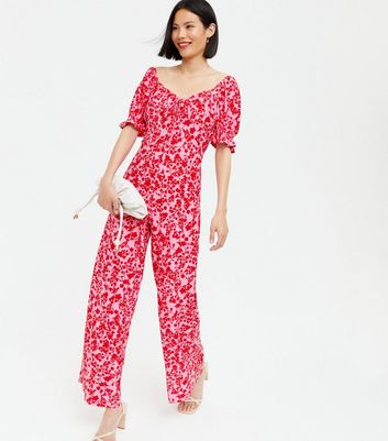 floral puff sleeve jumpsuit