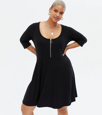 Black ribbed 2025 skater dress