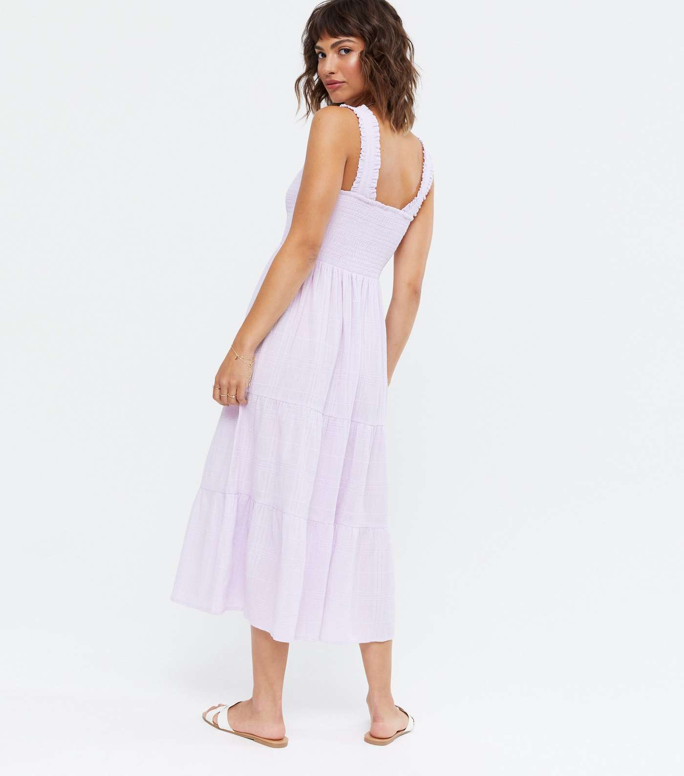 Lilac Shirred Tiered Midi Dress Image 4