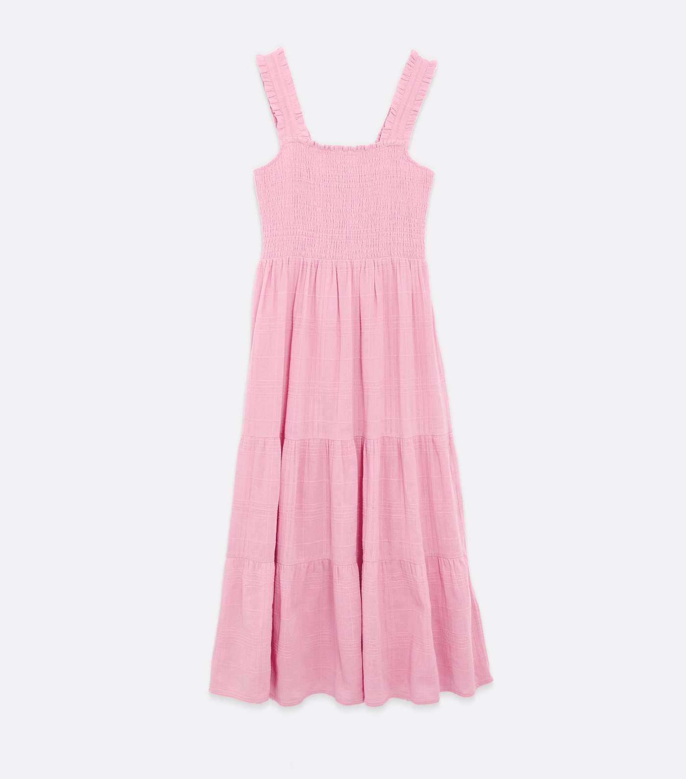 Mid Pink Shirred Tiered Midi Dress Image 5