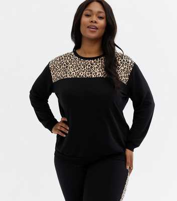Curves Black Leopard Print Panel Lounge Sweatshirt