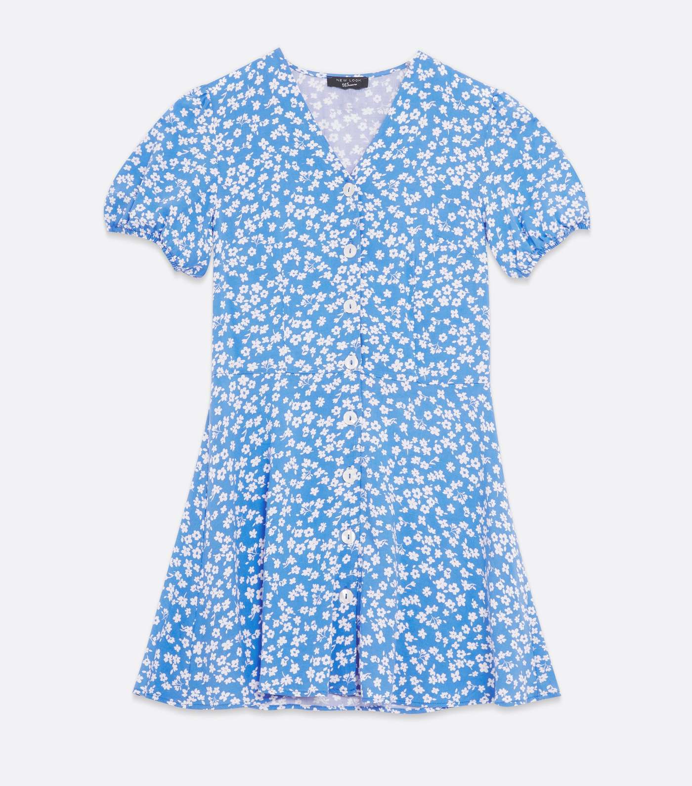 Girls Pale Blue Ditsy Floral Button Dress Image 5
