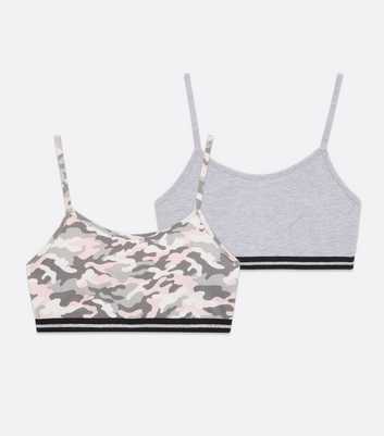 Girls 2 Pack Grey and Pink Camo Stripe Crop Tops