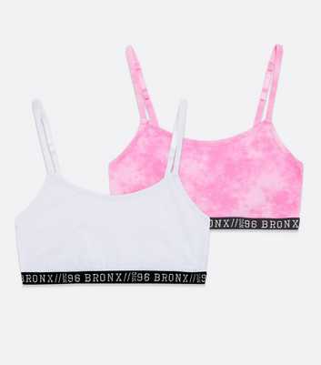 Girls 2 Pack White and Pink Tie Dye Logo Crop Tops