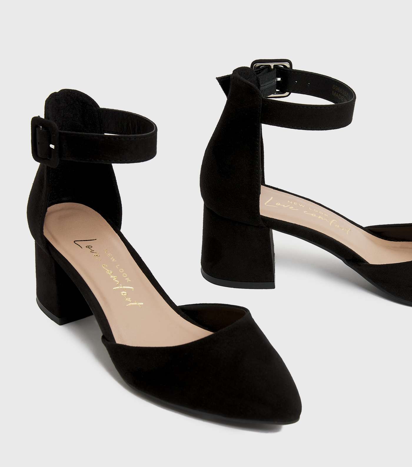 Black Suedette 2 Part Block Heel Court Shoes Image 3