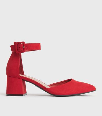 Click to view product details and reviews for Red Suedette 2 Part Block Heel Court Shoes New Look Vegan.