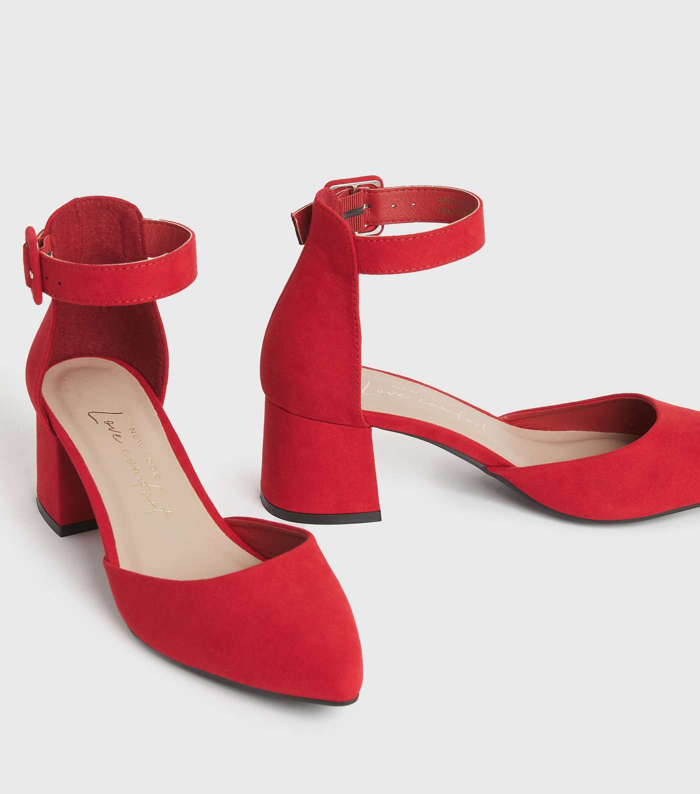Red Suedette 2 Part Block Heel Court Shoes Image 3