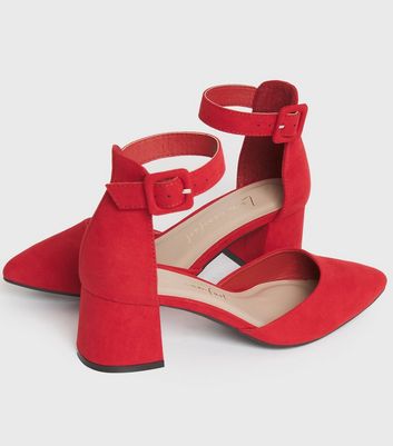 Red Suedette 2 Part Block Heel Court Shoes New Look