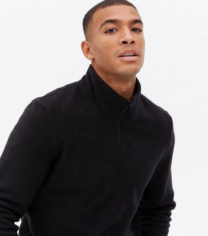Black Fleece Zip High Neck Sweatshirt | New Look