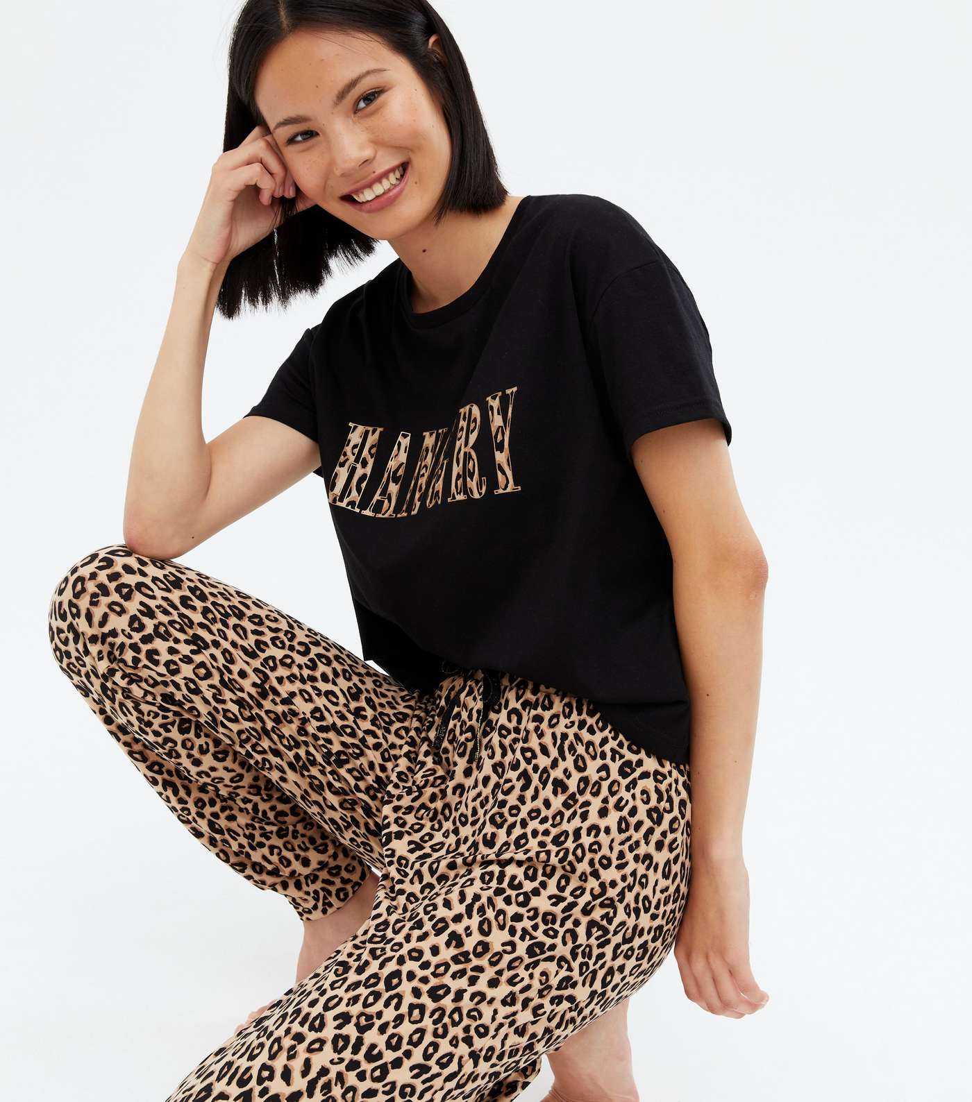 Black Leopard Print Soft Touch Jogger Pyjama Set