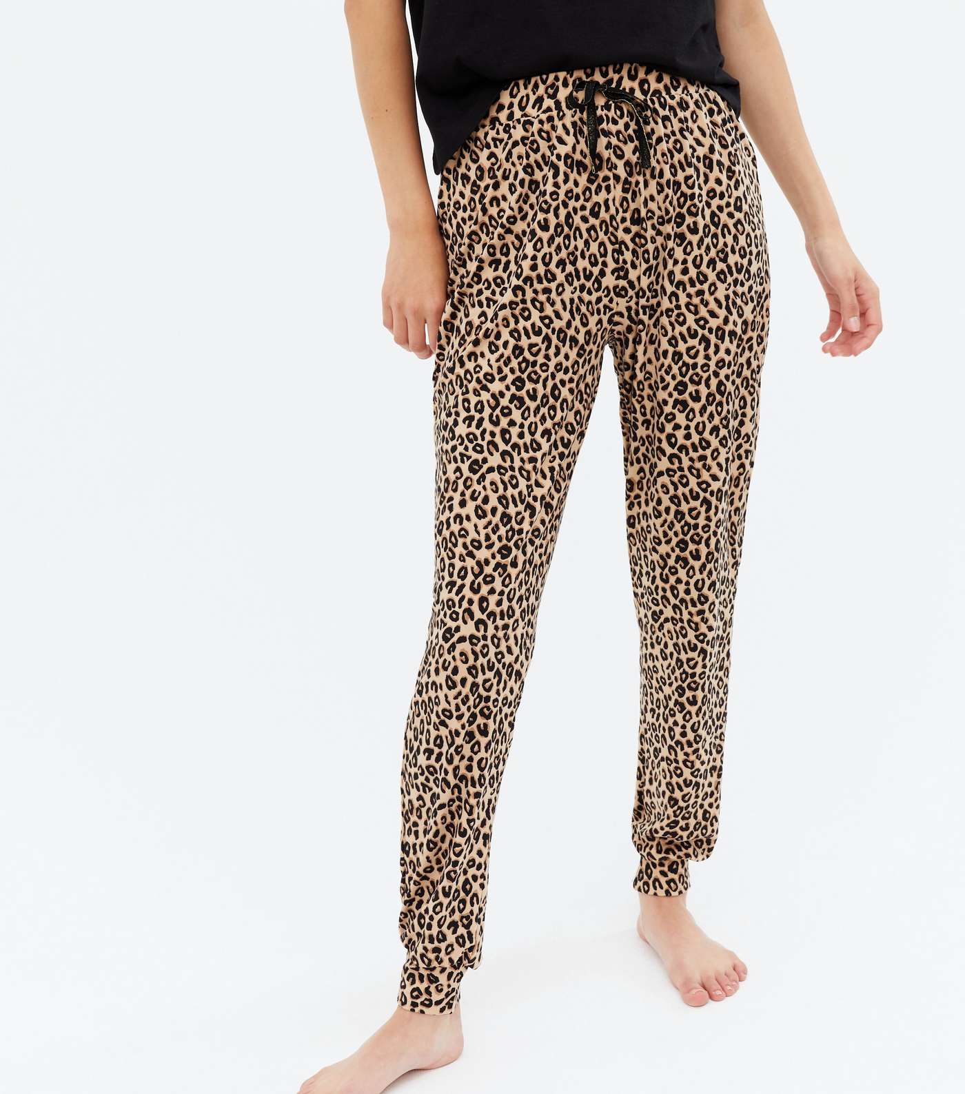 Black Leopard Print Soft Touch Jogger Pyjama Set Image 3