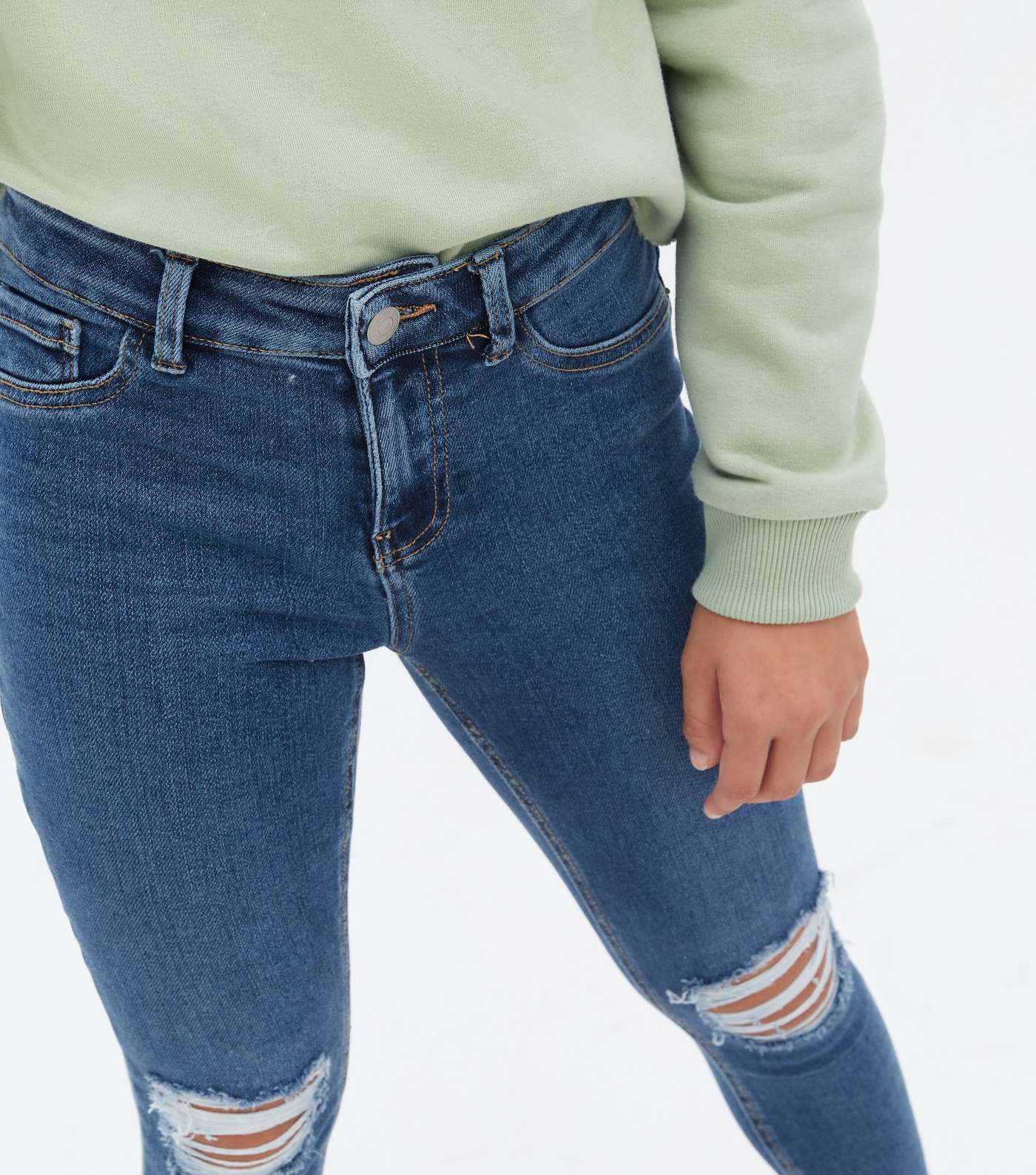 Girls Indigo Ripped High Waist Hallie Super Skinny Jeans Image 3