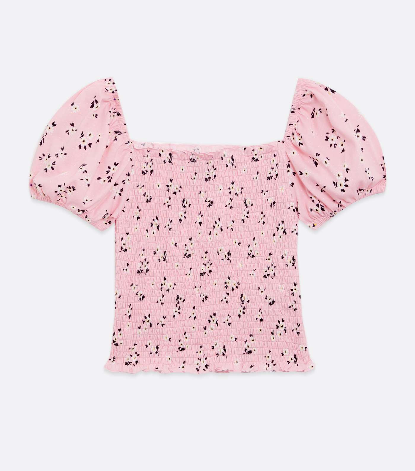 Girls Pink Floral Shirred Puff Sleeve Top Image 5