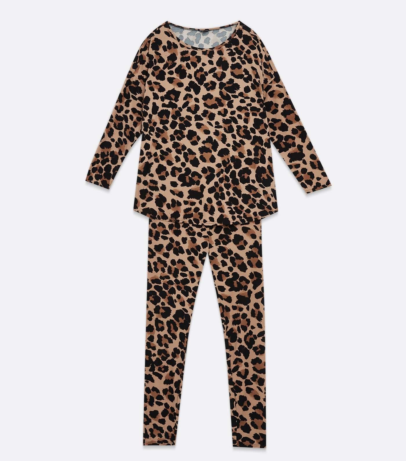 Curves Brown Leopard Print Soft Touch Legging Pyjama Set Image 5