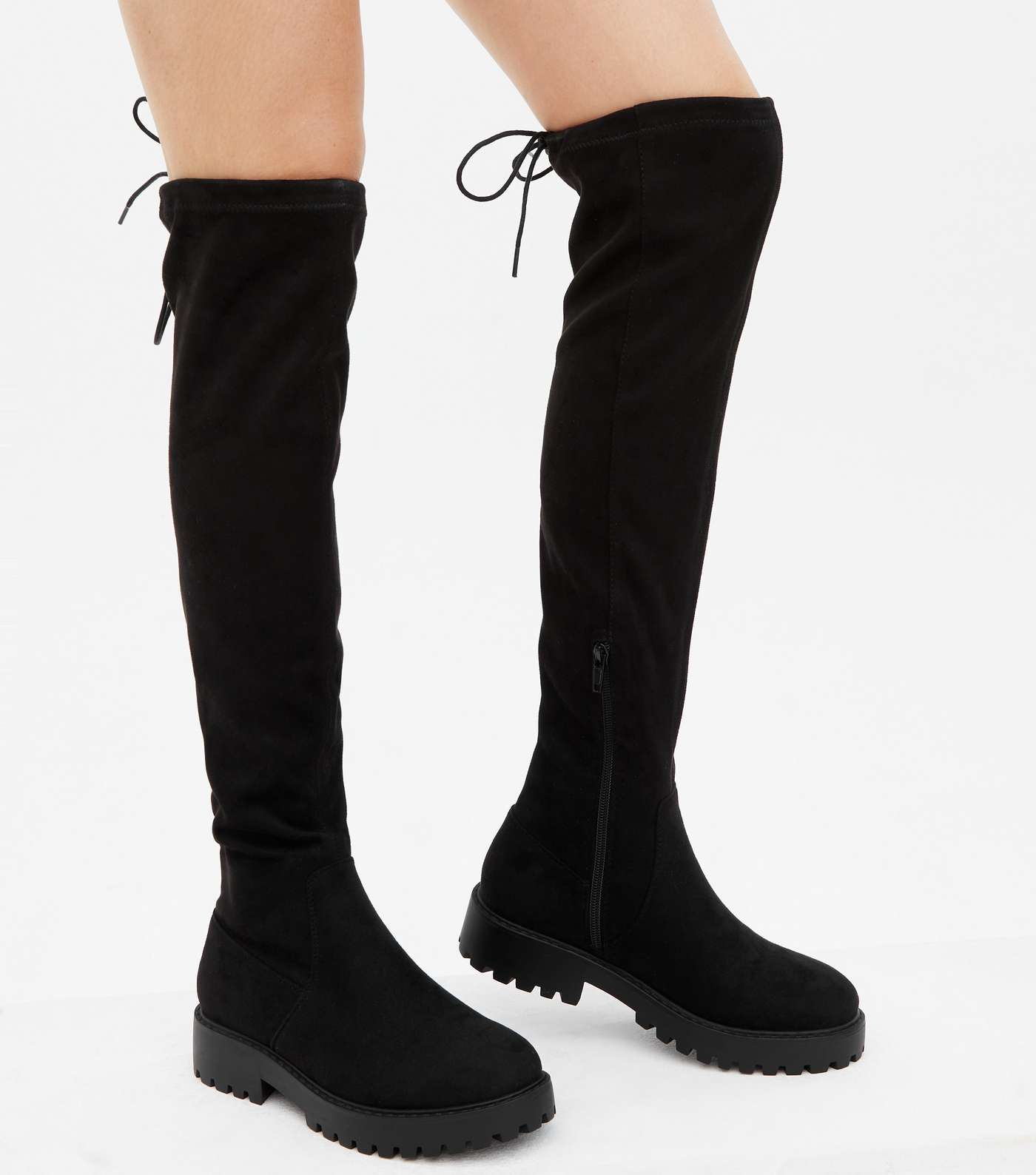 Black Suedette Chunky Over the Knee Boots Image 2