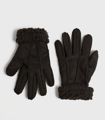 women's black shearling gloves