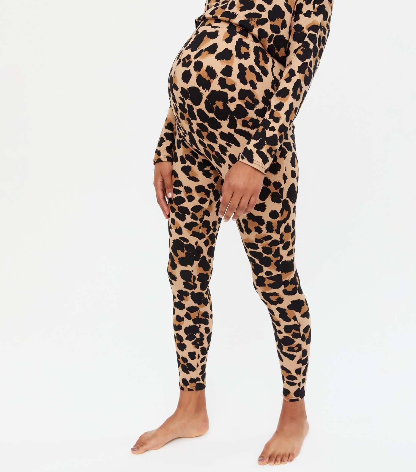 Maternity Brown Leopard Print Soft Touch Legging Pyjama Set Image 3