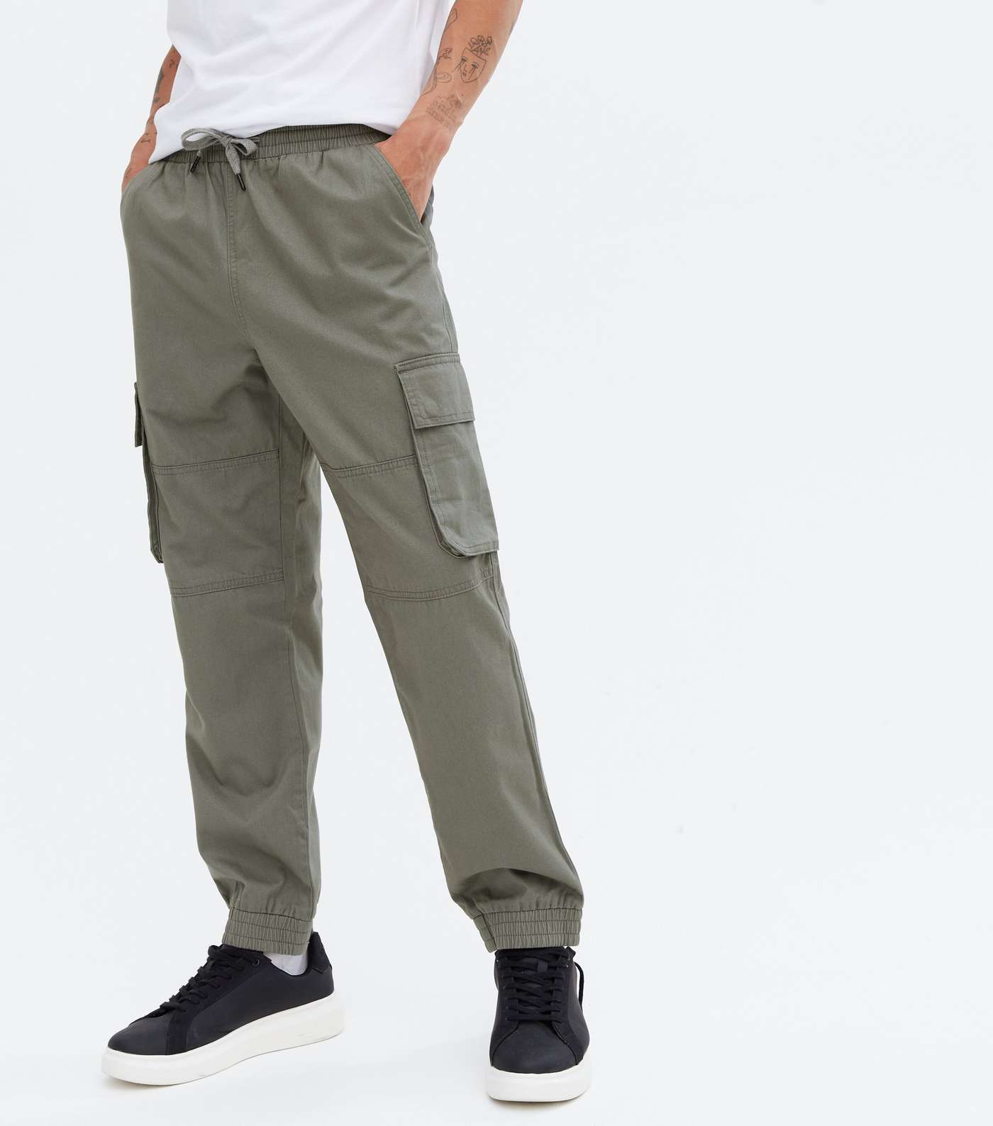Green Cuffed Straight Leg Cargo Trousers Image 2