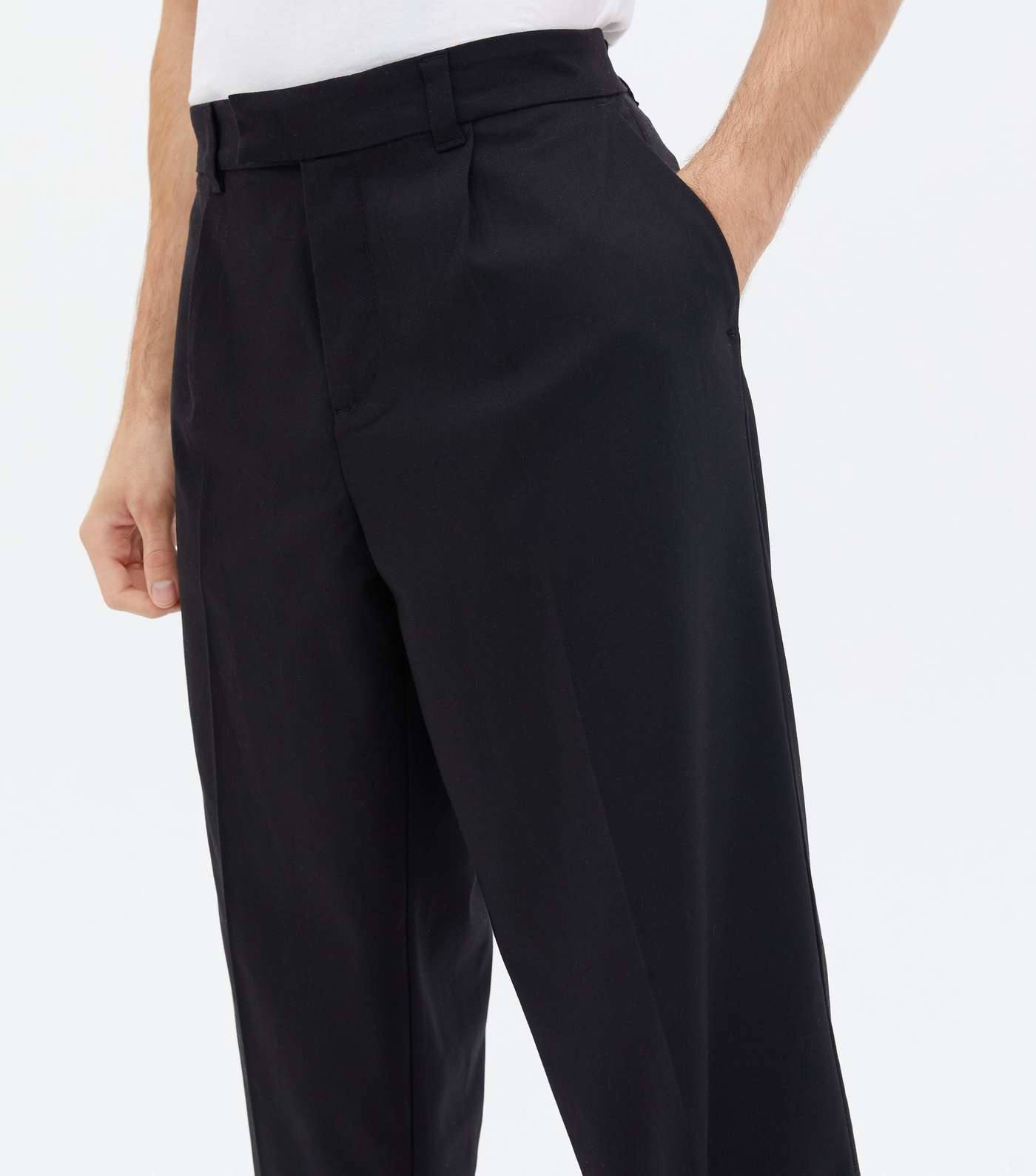 Black Relaxed Fit Straight Leg Trousers Image 3