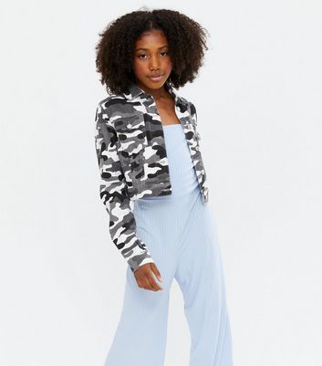 Light Grey Camo Denim Utility Jacket 
