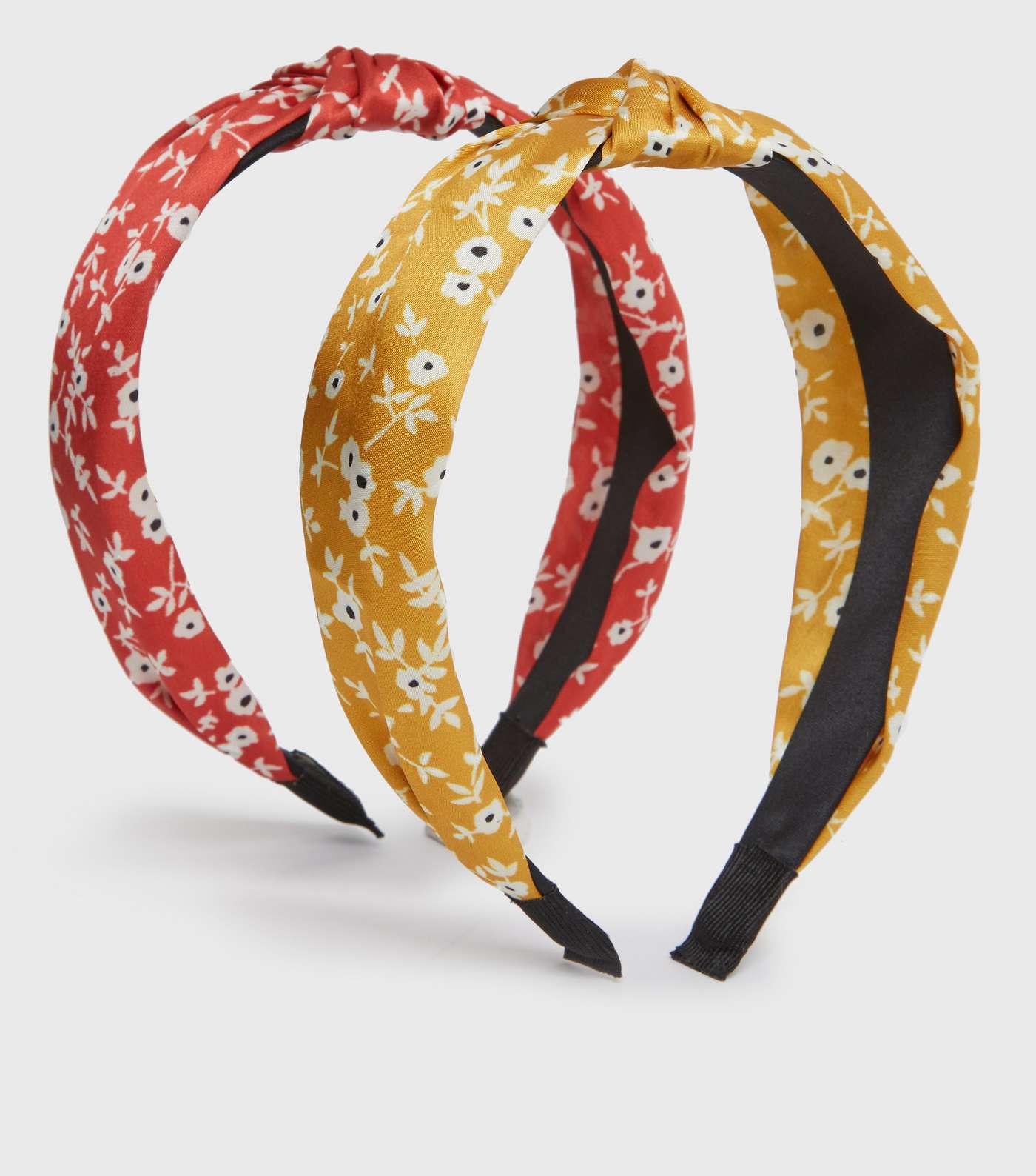 2 Pack Mustard and Red Floral Knot Headbands