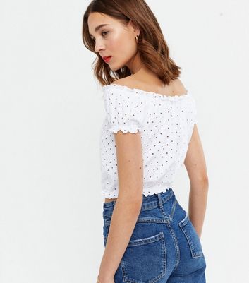 white broderie bardot top