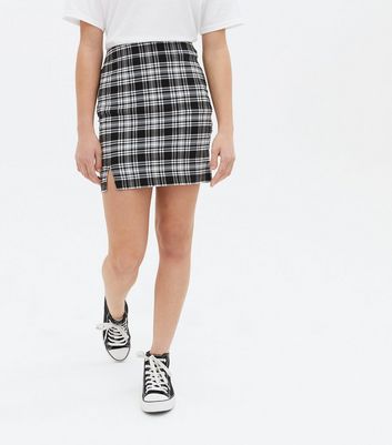 Girls Black Check High Waist Split Mini Skirt | New Look