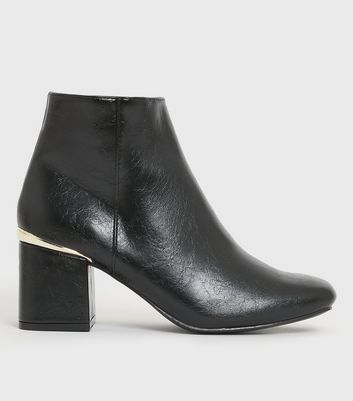 Black Metal Trim Block Heel Shoe Boots