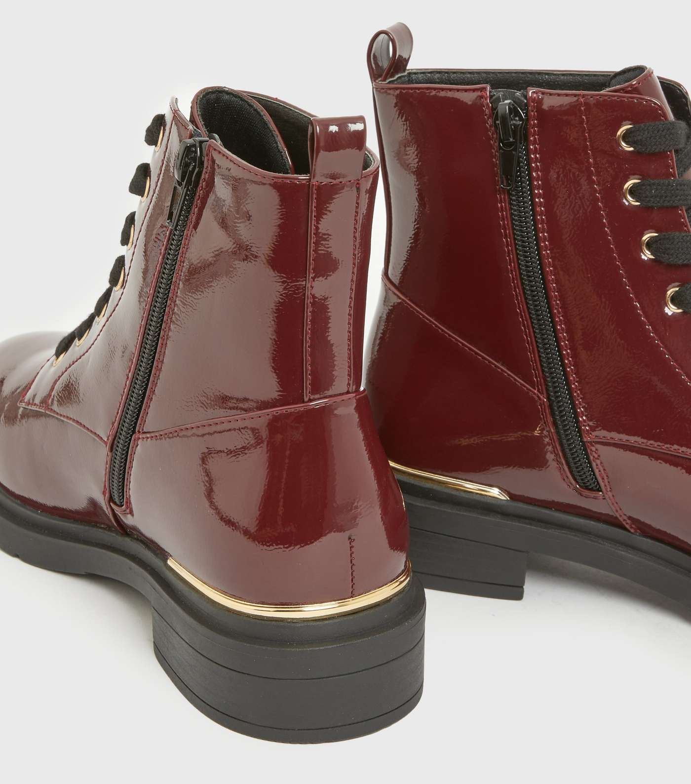 Wide Fit Dark Red Patent Metal Trim Chunky Boots Image 3