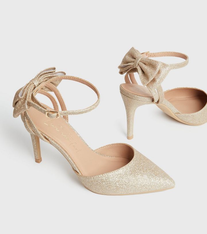 Gold Bow Stiletto Heel Court Shoes | Look