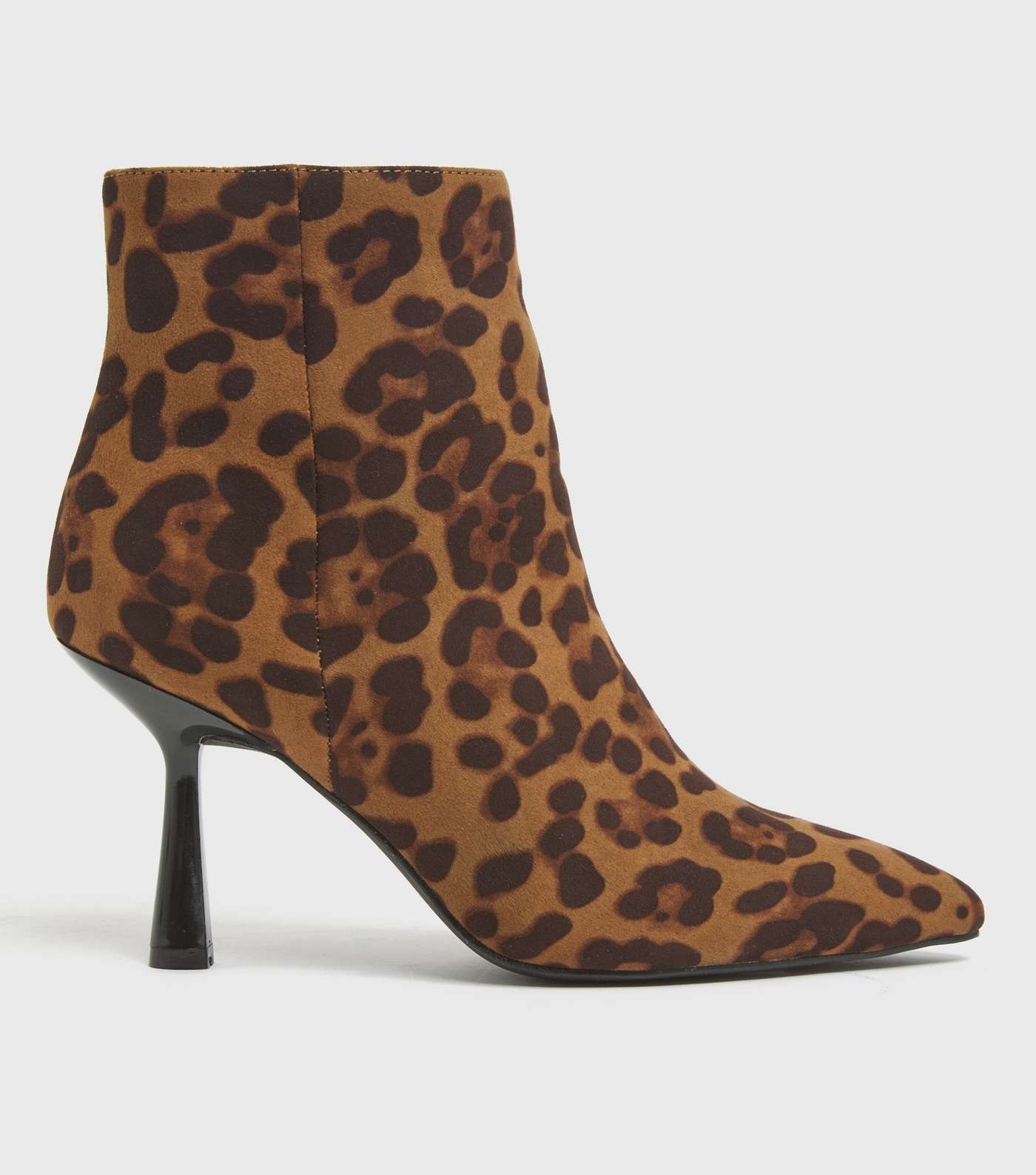 Tan Leopard Print Suedette Stiletto Heel Ankle Boots