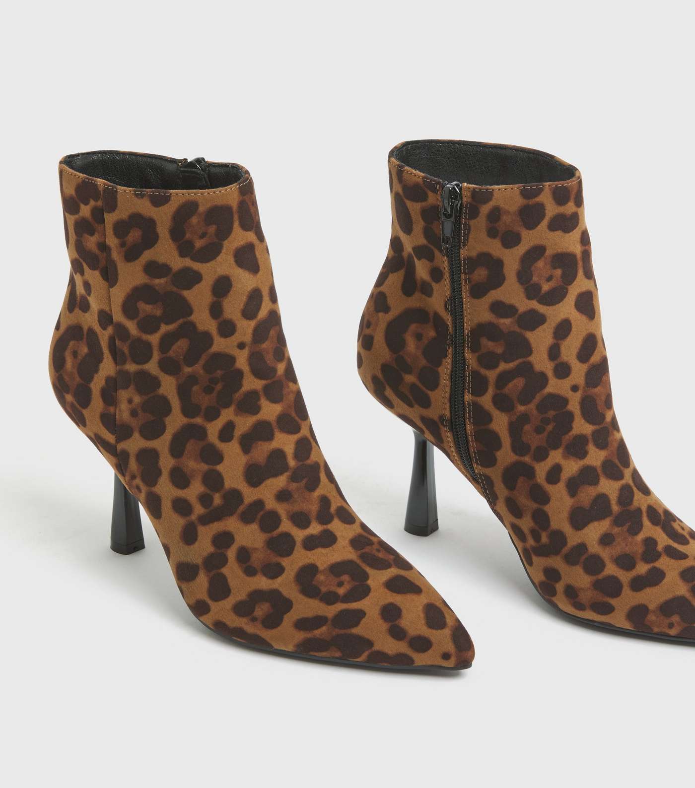 Tan Leopard Print Suedette Stiletto Heel Ankle Boots Image 3