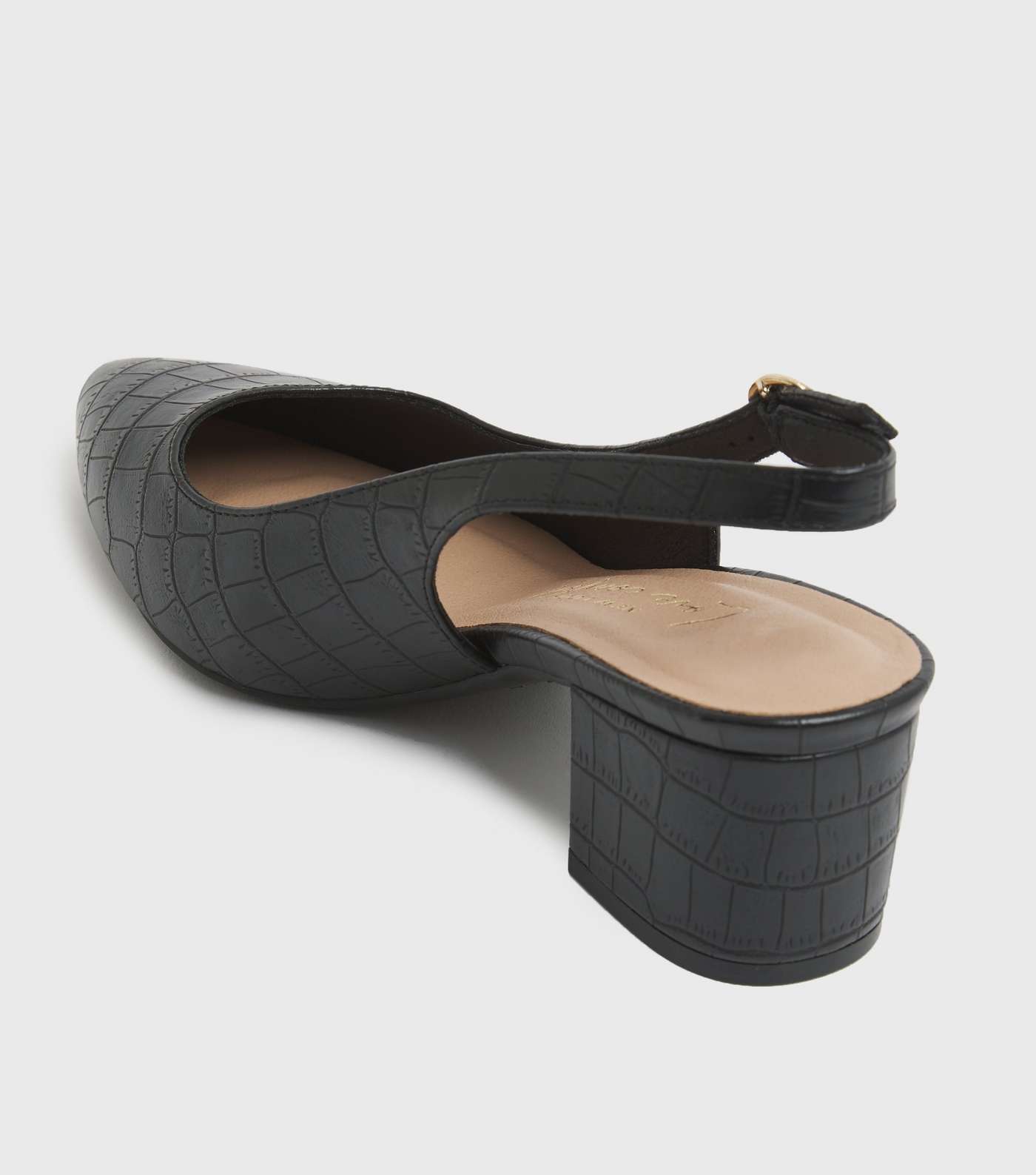 Wide Fit Black Faux Croc Block Heel Court Shoes Image 4