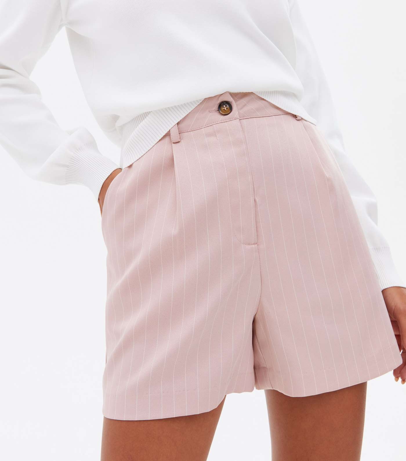 Pink Pinstripe High Waist Shorts Image 3