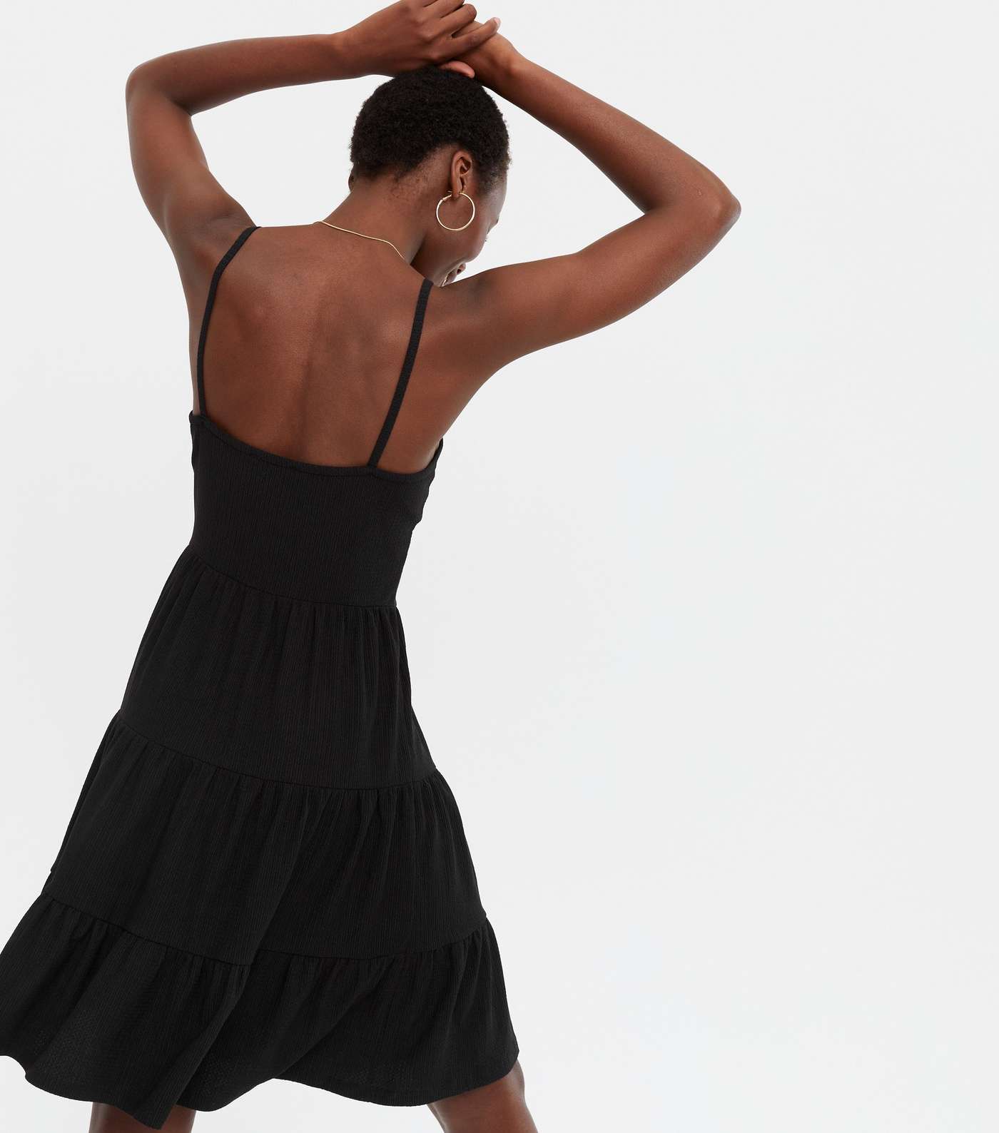 Tall Black Textured Jersey Strappy Tiered Sundress Image 4