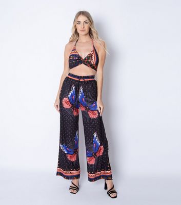 Click to view product details and reviews for 21st Mill Black Scarf Butterfly Tie Wide Leg Trousers New Look.
