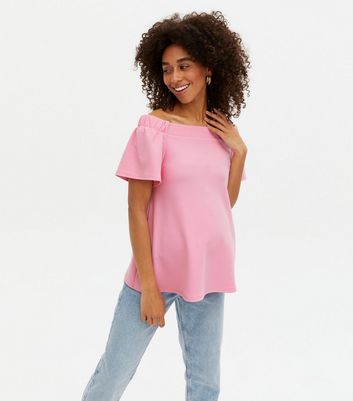Maternity Mid Pink Scuba Bardot Top