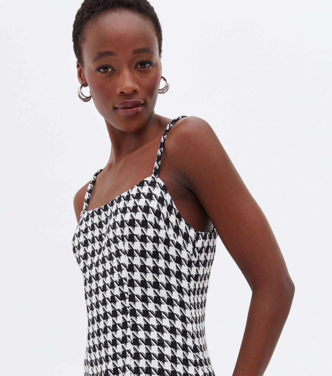 Tall Black Dogtooth Square Neck Pinafore Dress Image 3