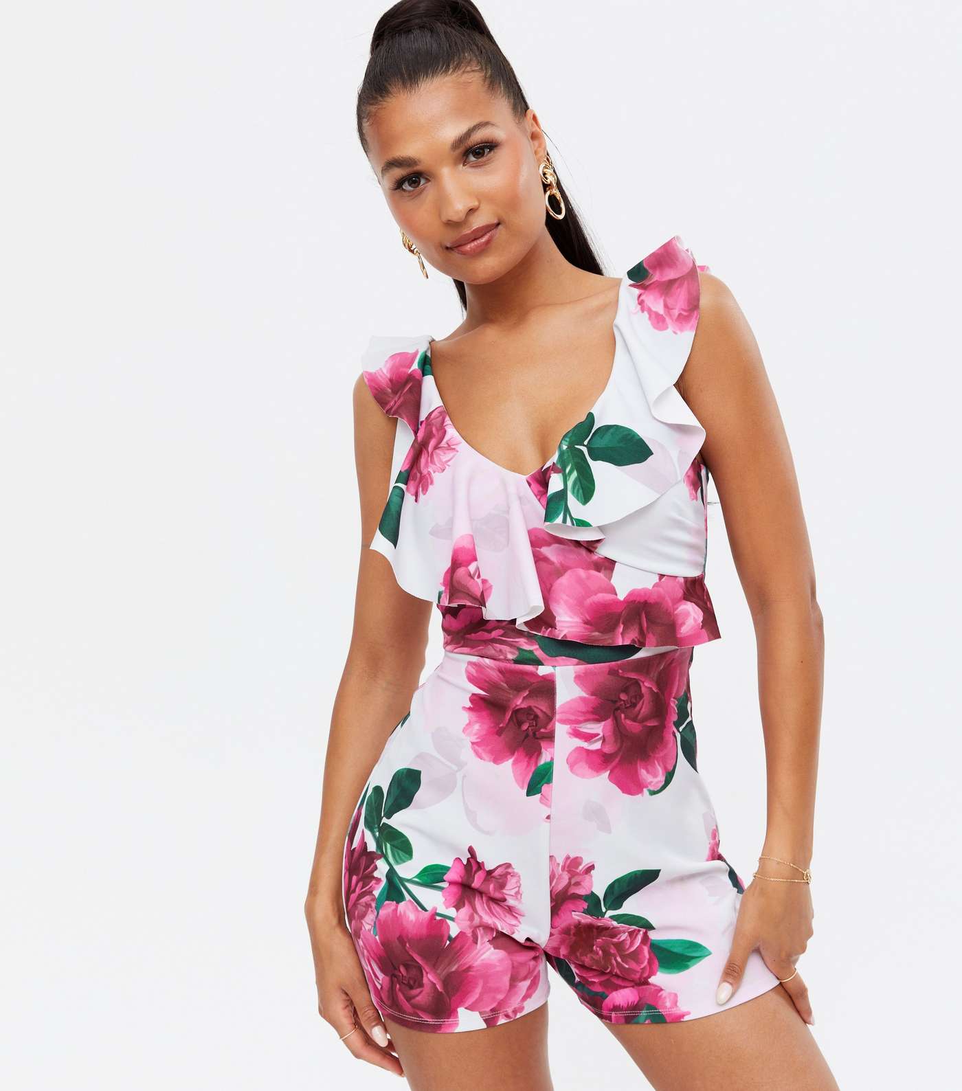 Pink Floral Ruffle Playsuit  Image 2