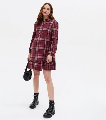 Burgundy best sale check dress