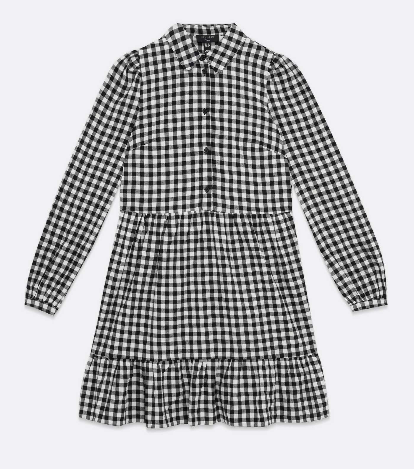 Tall Black Gingham Frill Mini Shirt Smock Dress Image 5