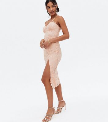 Blush pink strappy sale lace midi dress