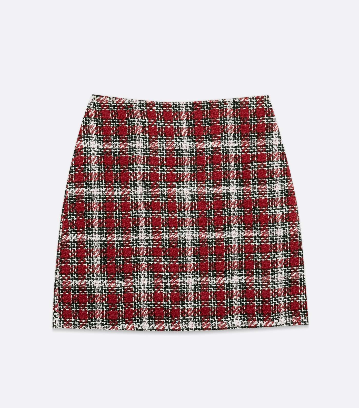 Red Check Bouclé High Waist Mini Skirt Image 6