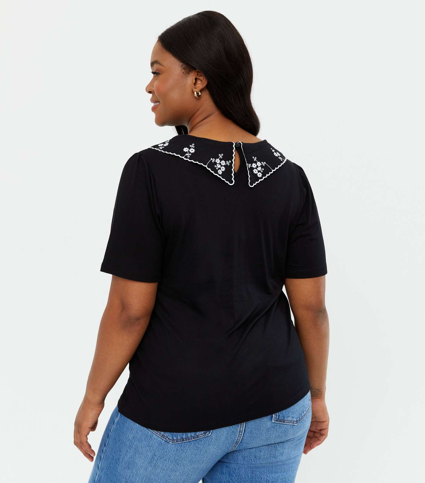 Curves Black Embroidered Collar Top Image 4