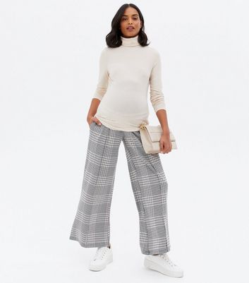 Maternity Black Check Over Bump Wide Leg Trousers | New Look