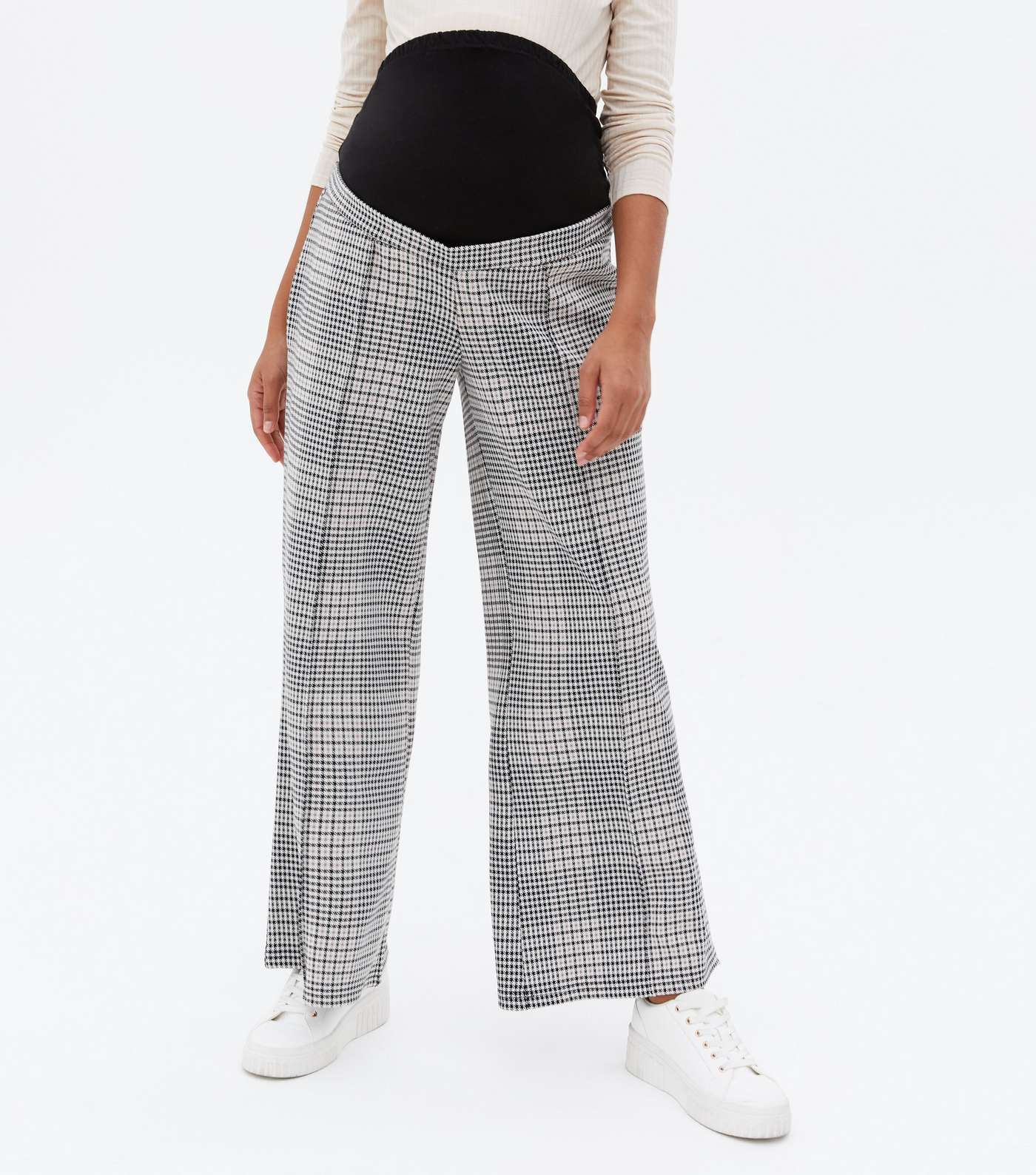Maternity Black Check Over Bump Wide Leg Trousers Image 2